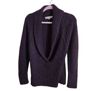 Loft Alpaca Blend Deep Plum Shawl Collar V Neck Pullover Sweater Size M